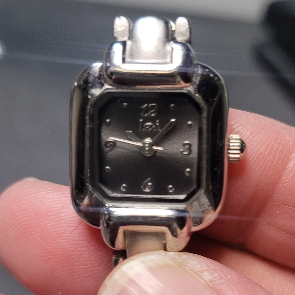 l.e.i Y2K Silver Tone Square Face Bracelet Watch